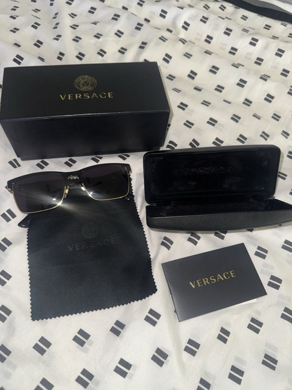 Versace Men’s Rectangular Sunglasses Black Metal Frame Gray Gradient Lenses