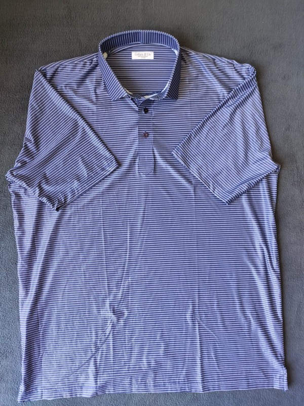 Collars & Co. Featherweight Men’s Blue/White Striped Short Sleeve Polo XL