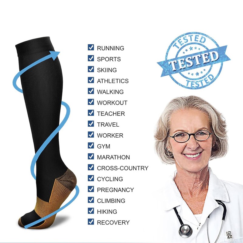 6 Pairs Copper Compression Socks 20-30mmHg Graduated Support Mens Womens S-XXL gallery