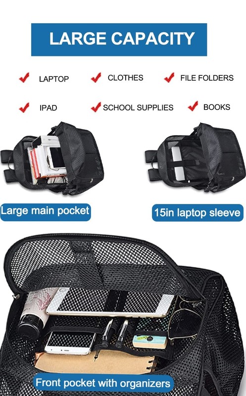 Durable 22L Mesh Backpack for School & Sports, Laptop Compartment, Black Bag gallery