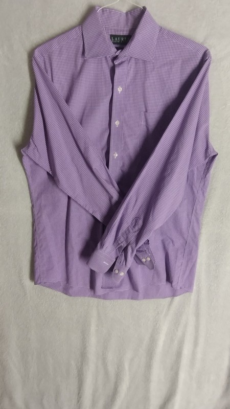 Lauren Ralph Lauren Men’s Dress Shirt Slim Fit Purple White Gingham Check…