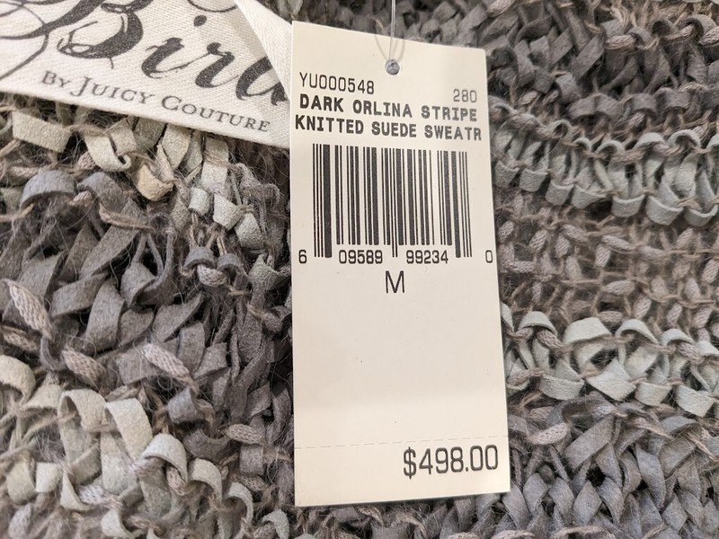 Bird by Juicy Couture Dark Orlina Gray Knit Suede Striped Sweater, M,NWT $498 gallery