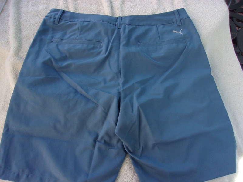 NWT Puma golf shorts, mens 34, 36, 38, 9 in. ins., blue - gray, $65, poly. gallery