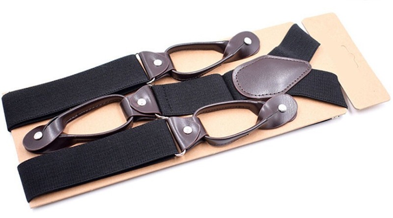Button Holes Link Men's Suspenders-Black with 6 Button Holes 2 Length Adjusters gallery
