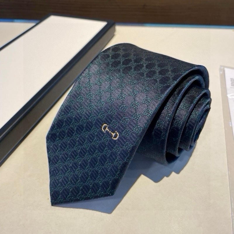 GUCCI Men’s GG Horsebit Tie Silk Twill Jacquard Teal Tie