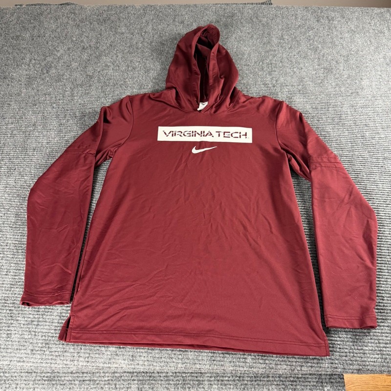 Nike Virginia Tech Hokies Dri-FIT Hooded Shirt Mens Medium Maroon Long Sleeve