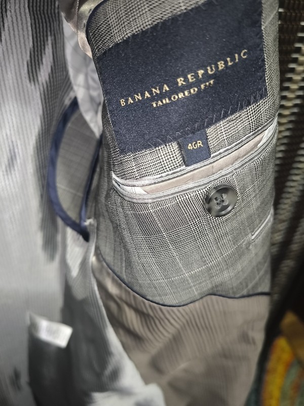 Banana Republic Men's Tailored Fit Sport Coat Size L Beige Linen Plaid gallery
