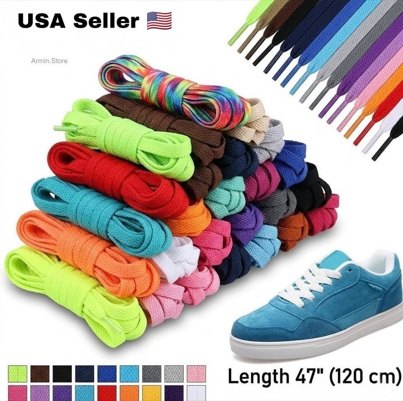 1 Pair Colorful Laces Multicolor Gradient Print Flat Canvas Shoe Lace Shoes 47" gallery
