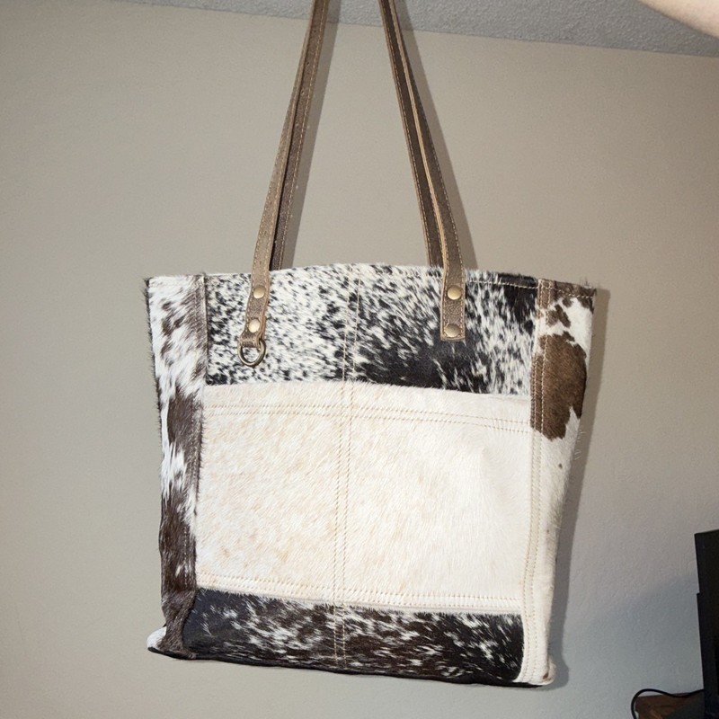 Myra Bag Cowhide Leather Tote, Animal Print Multicolor, Lined, Detachable Strap