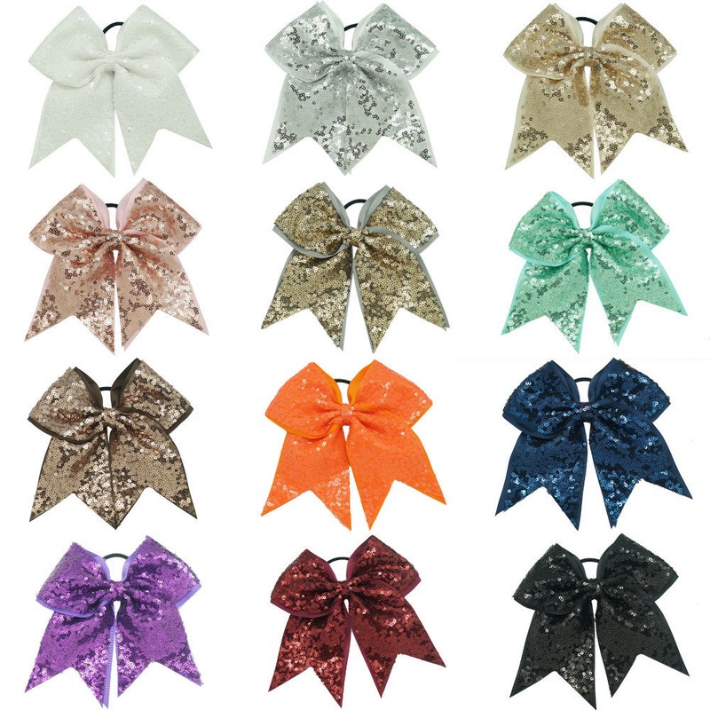 8 Inch Full Sequin Bling Cheer Hair Bow with Elastic Band Cheerleading CB005