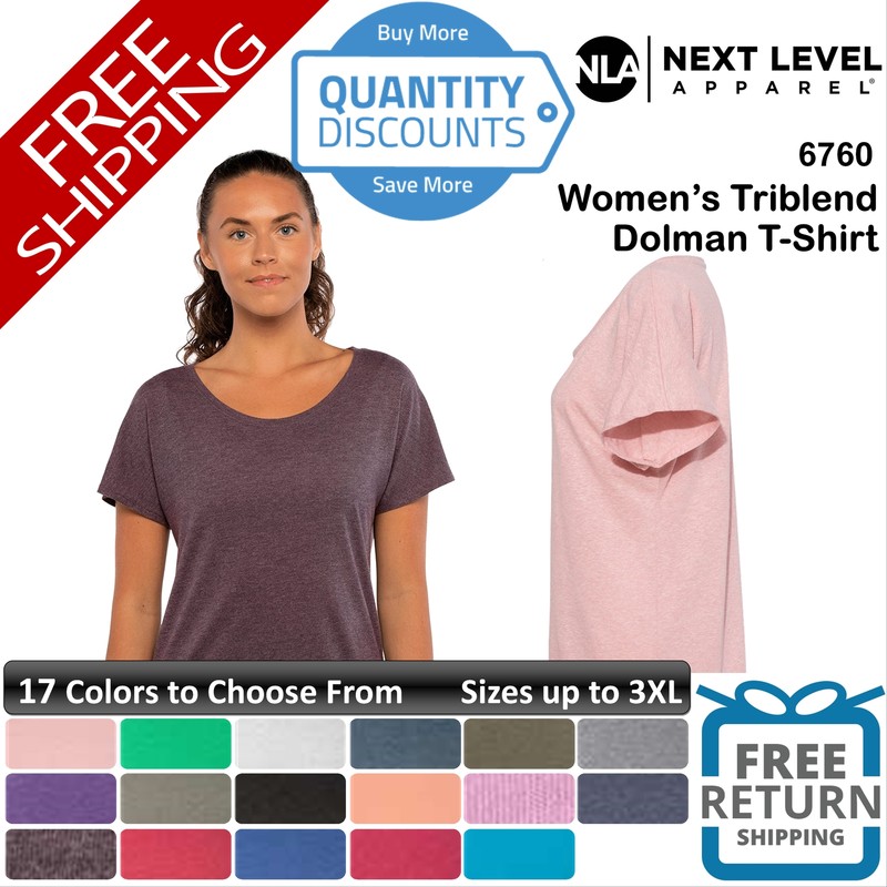 🔥 Next Level Woman Triblend Dolman T-shirt Fabric Laundered Up To 3XL 6760