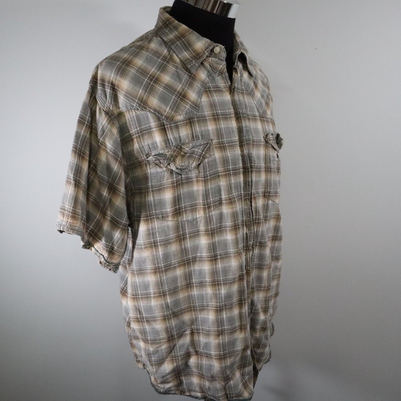 Route Sixty Six Shirt Mens XL Western Cowboy Rodeo Pearl Snap Plaid Short Sleeve gallery