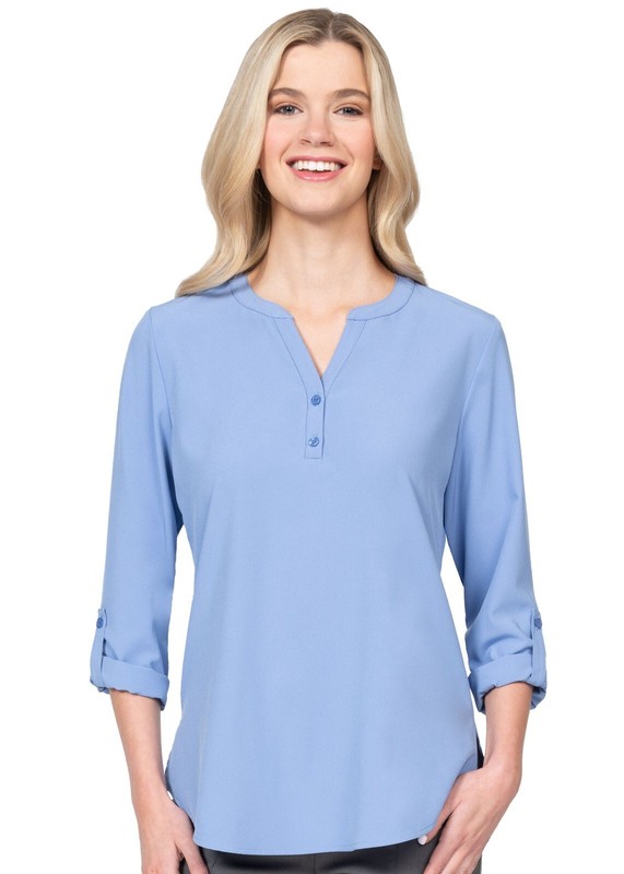 Stretch Blouse with 3/4 Roll, Light Blue
