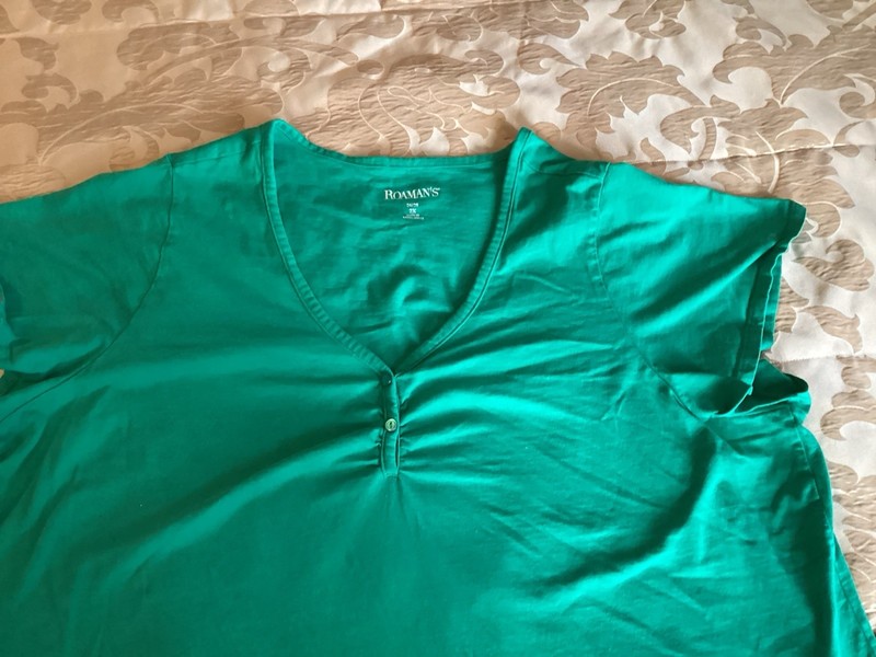 Romans Womens Green Pull Over Shirt Top Short Sleeve 2X 100% Cotton gallery