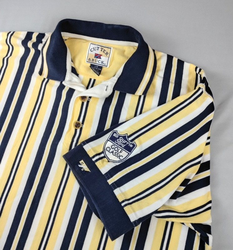 Vtg Cutter & Buck Bill Currie Ford Gold Classic Polo Shirt Mens L Y2K Yellow