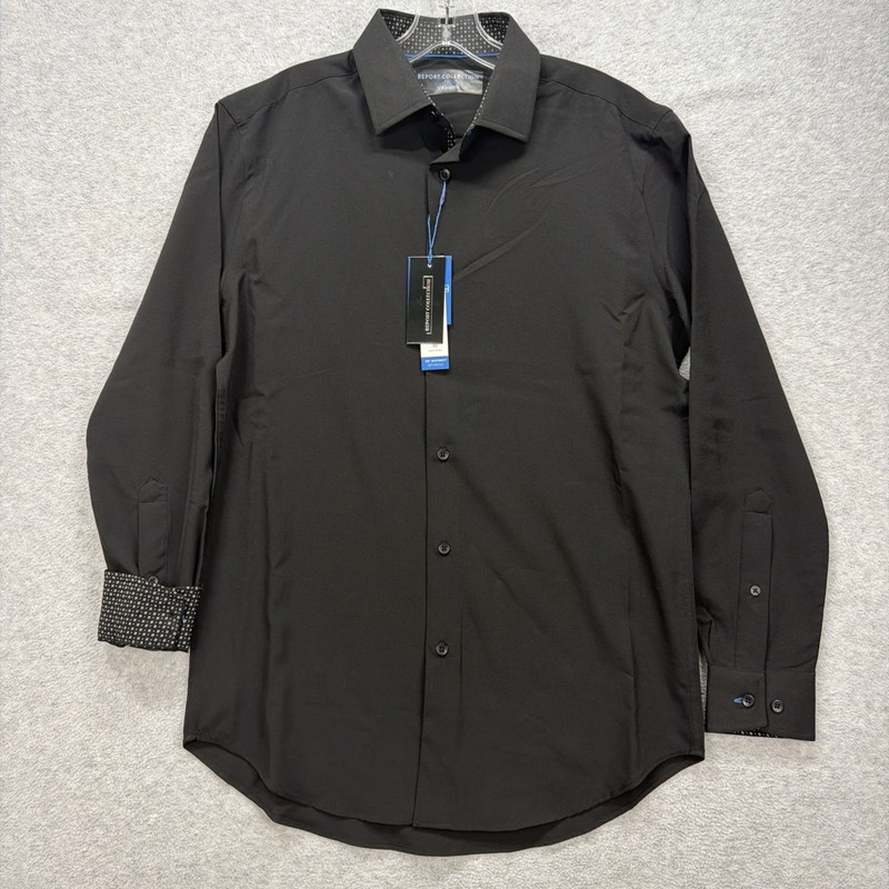 Report Collection Shirt Mens Small Black X4 Stretch 360 Movement Flip Cuff NEW