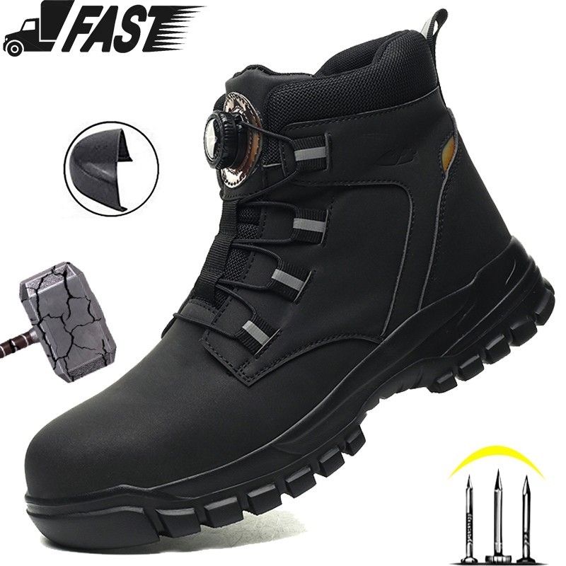 Rotary Buckle Work Boots New Safety Shoes Men Comfortable Sneaker Steel Toe Boot