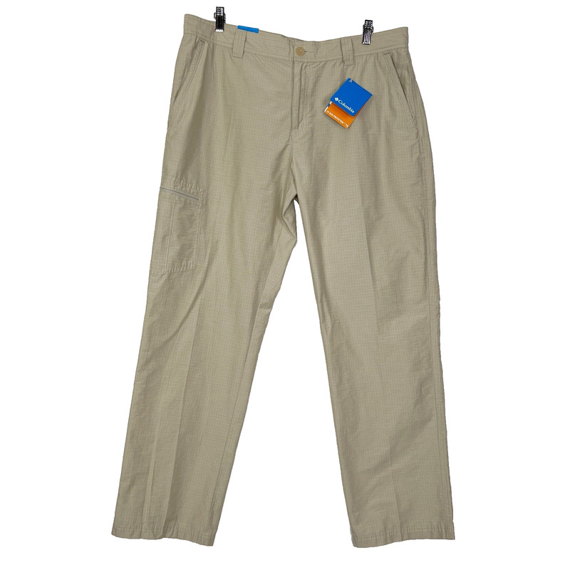 Columbia Twisted Cliff Pants Mens Size 38×32 Beige Ripstop Straight UPF 15 NWT