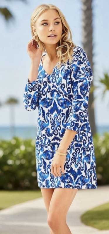 NWT Lilly Pulitzer Blue White Cori Shift Dress Beach Bathers Flamingo Size XS