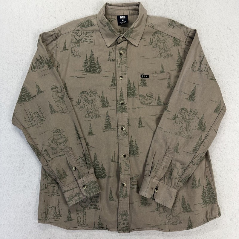 Teton Gravity Research Shirt Mens XL Brown Smokey The Bear Long Sleeve Oxford gallery