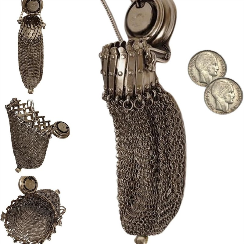 Handmade 1920’s English Coin Purse Victorian Silver Twist Lid Gate Mesh Purse