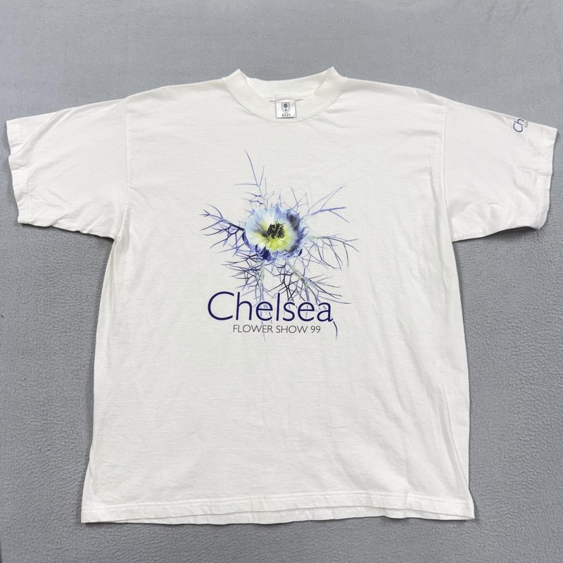 Vintage RHS Shirt Mens Large White Chelsea Flower Show 99 Floral Graphic Tee 90s