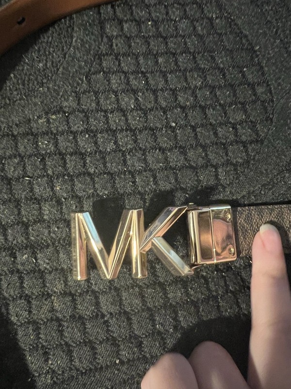Michael Kors Women’s Reversible Logo Dress Belt, Gold MK Buckle, Adjustable