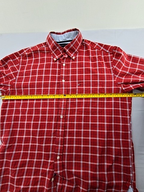Tommy Hilfiger Mens L Red Plaid Flannel Long Sleeve Button Down gallery