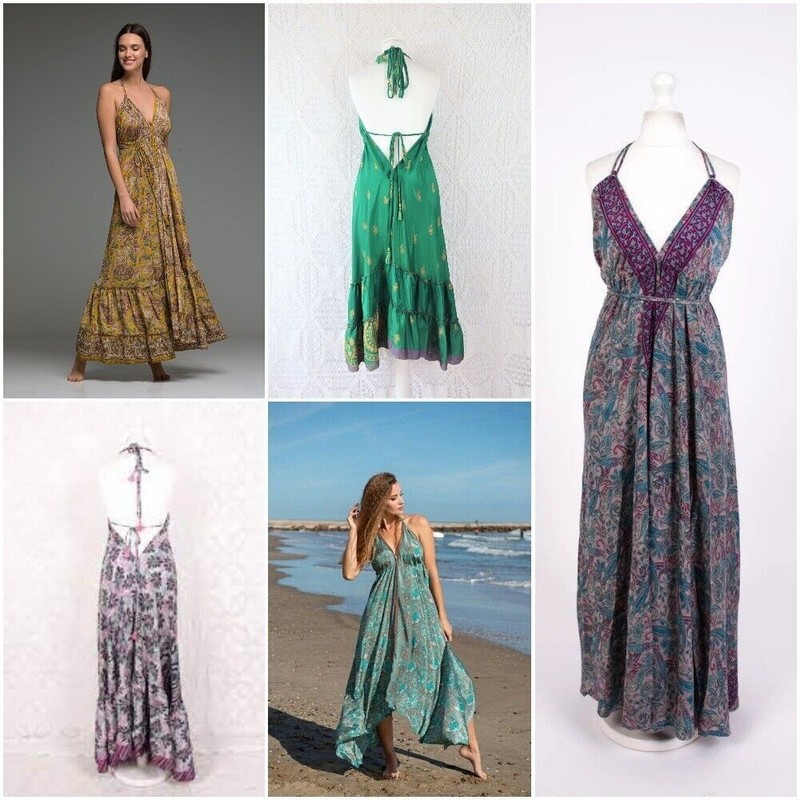wholesale 20 PC Indian Vintage Recycle Sari Silk Maxi Beach Boho Gypsy Sundress gallery