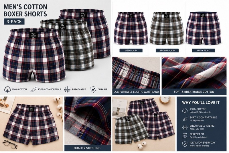 New Men’s Boxer Shorts 3-Pack – Soft Cotton – Many Sizes Available gallery