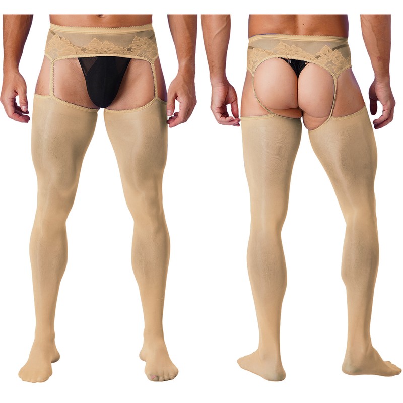 US Mens See Through Cut Out Crotchless Pantyhose Stretchy Thigh High Stockings