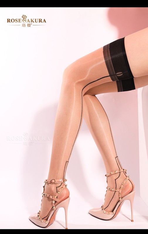Rose Sakura Retro Back Seamed Silky Oil Shiny Thigh High Stockings European 7251 gallery