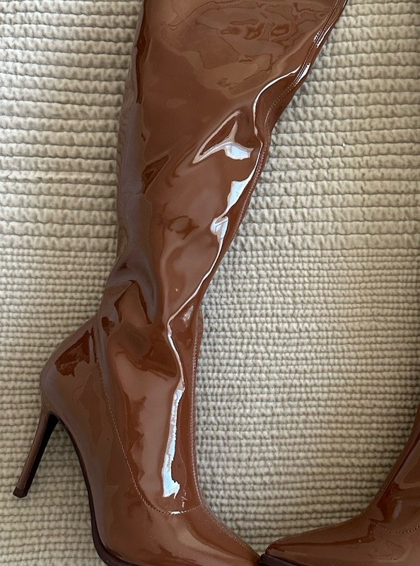 Steve Madden Women's Brown Patent Leather Knee High Pointed Toe Boots Size 7 gallery