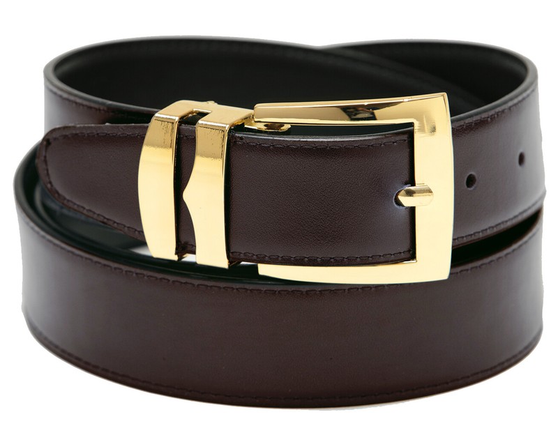 Men's Belt Reversible Wide Bonded Leather Gold-Tone Buckle Over 20 Colors gallery