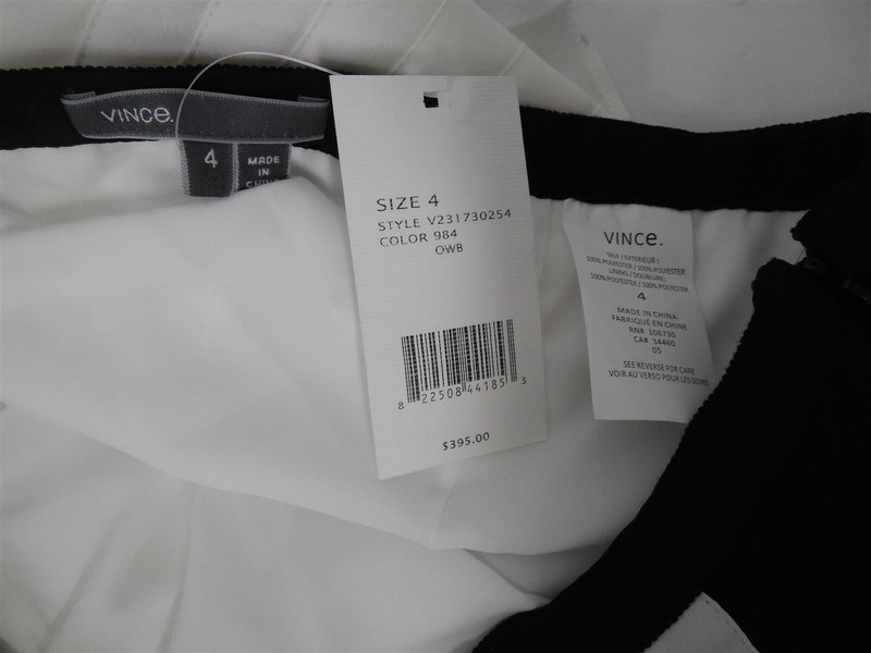 New Vince Off White Ruffle Black Pleated Full Skirt sz 4 gallery
