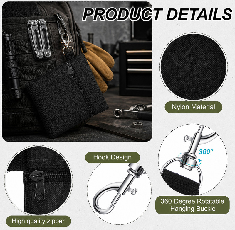 Daily Carry Pouch System Travel Organizer Kit Carabiner Key Ring Set gallery