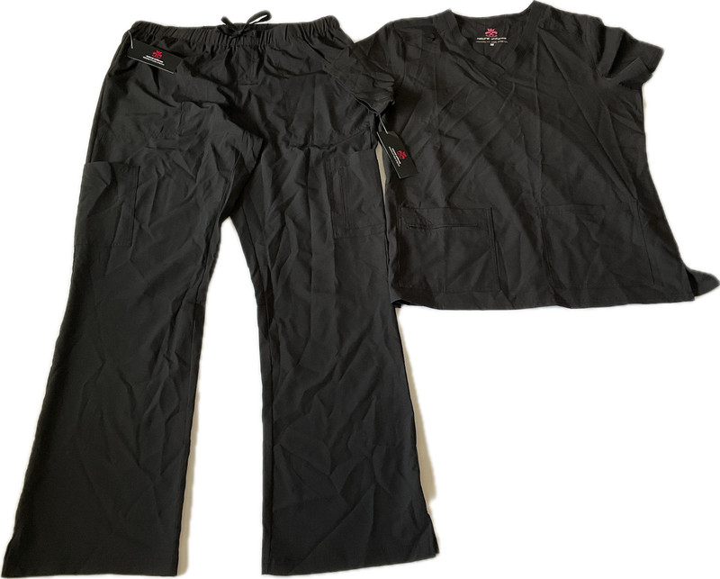 Natural Uniforms Shirt And Cargo Pant Set Women Size M Black Cool Stretch V Neck