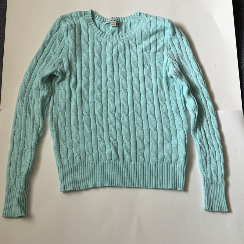 Studio Works Women's M Light Blue Cable-Knit Crew Neck Long Sleeve Sweater gallery