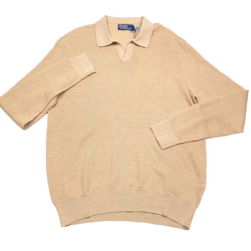 Polo Ralph Lauren Linen Sweater Polo Shirt Mens XL Beige Textured NWT