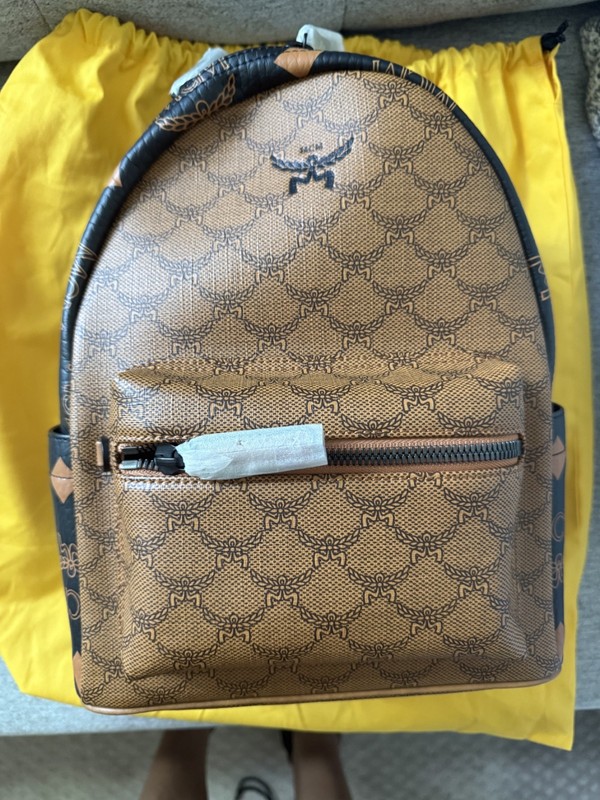 NEW MCM Stark Backpack Mini Cognac Visetos Leather Trim Small Backpack w/ Dust B