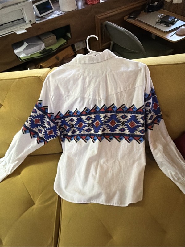 Vintage Roper Shirt Mens Medium White Aztec Western Cowboy gallery