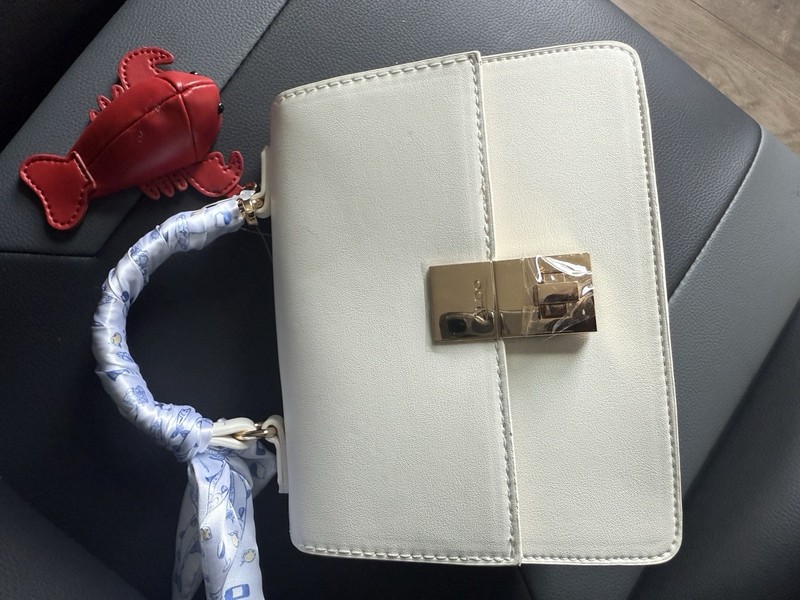 ALDO White Small Top Handle Bag Turn-Lock Gold Hardware Lobster Charm gallery
