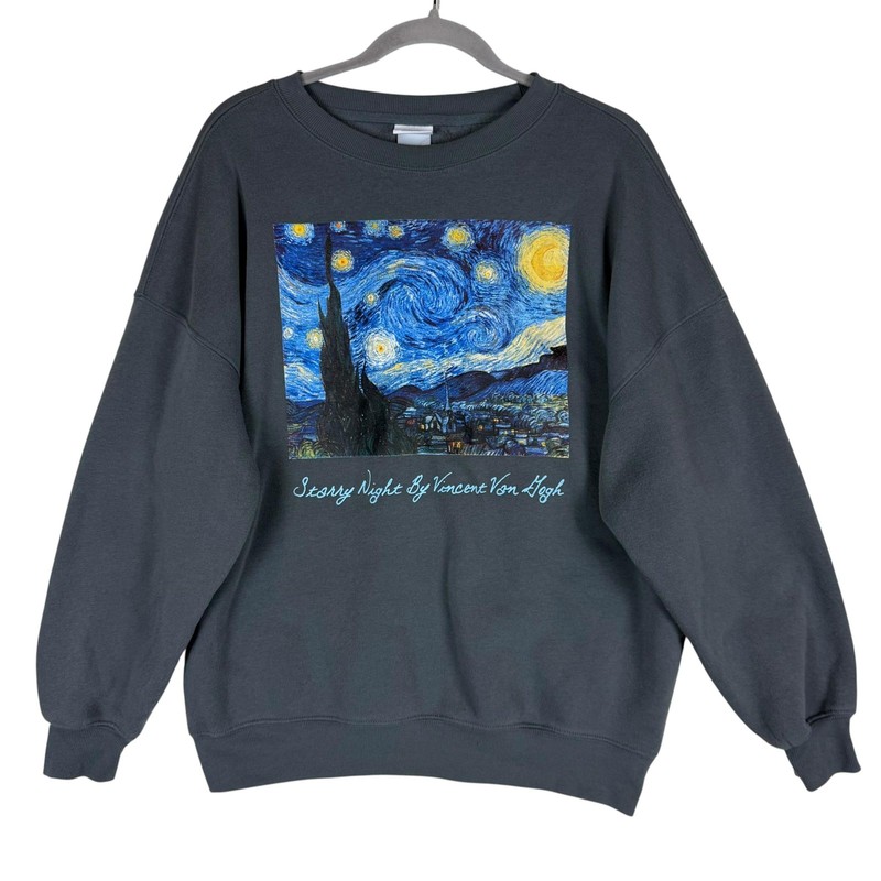 Mighty Fine Sweatshirt Womens XS Gray Starry Night Van Gogh Graphic oversized