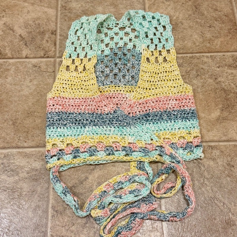 Handmade Crochet Halter Top Pastel Striped Boho Festival Crop XS S gallery