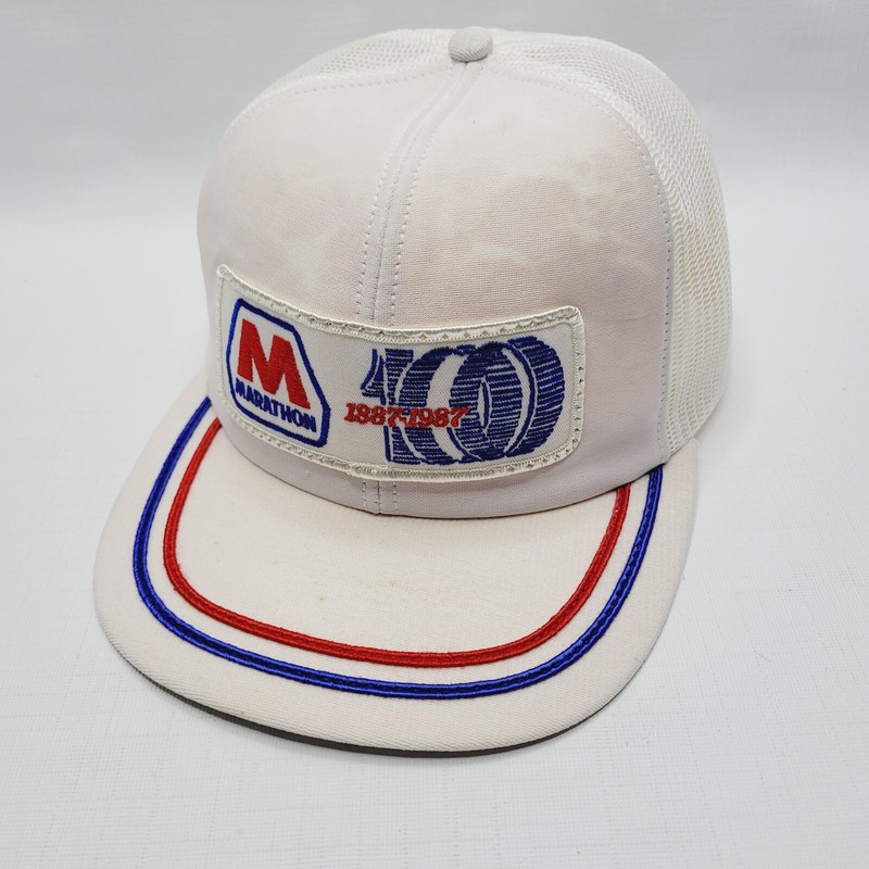 Marathon Patch Snapback Trucker Hat Cap Vtg 80s Louisville Mfg Co Made USA Foam
