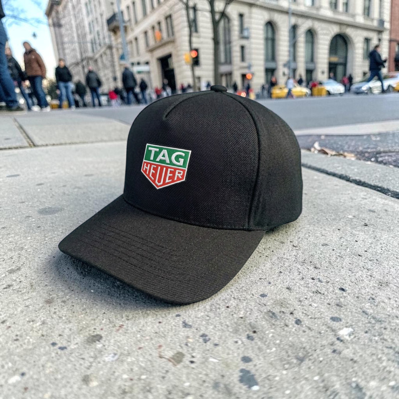 TAG Heuer Logo Embroidered Baseball Cap – Black Kaki Twill Racing Luxury Dad Hat