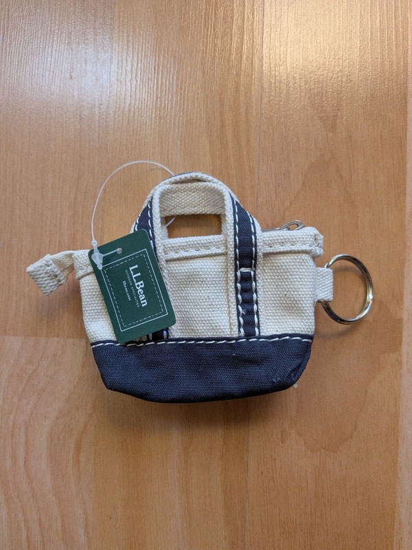 Lands End Canvas Tote Key Chain Mini Bag Charm Coin Purse Natural & Navy
