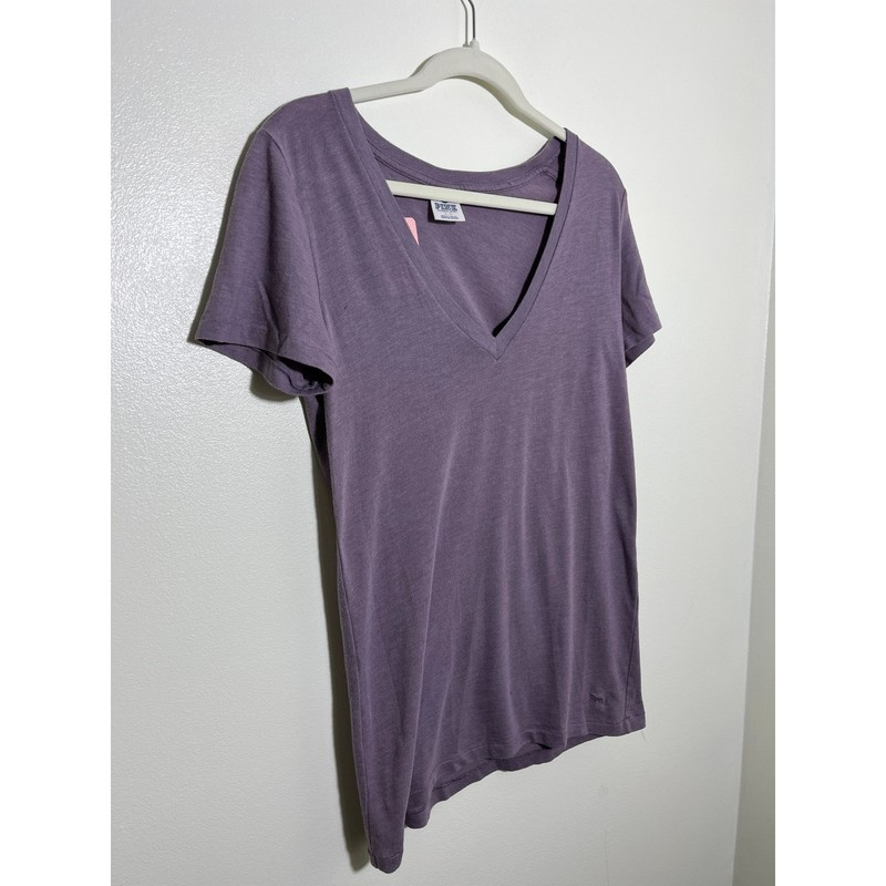 PINK Victoria's Secret V-Neck T-Shirt Purple Short Sleeve Dog Logo gallery