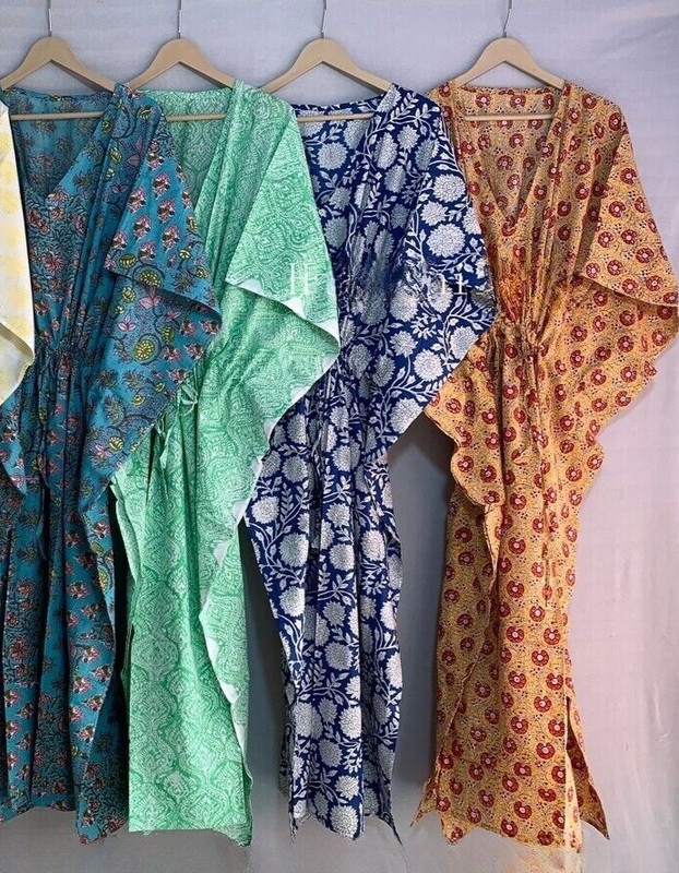 Wholesale Lot 10 PC Indian Cotton Long Beach Maxi Kaftan Dress One Size Caftan