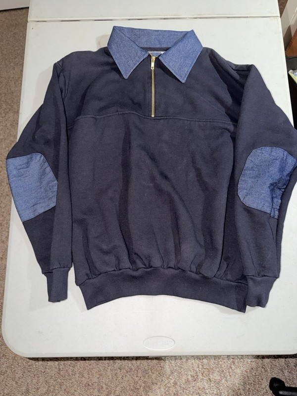 Game Workwear Sweatshirt Mens Large Blue 1/4 Zip Denim Collar